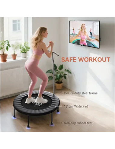 HOMCOM 40" Fitness Trampoline with Adjustable Handle, Rebounder Trampoline, Mini Jumper for Indoor Exercise Workout, Black