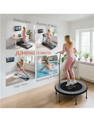 HOMCOM 40" Fitness Trampoline with Adjustable Handle, Rebounder Trampoline, Mini Jumper for Indoor Exercise Workout, Black