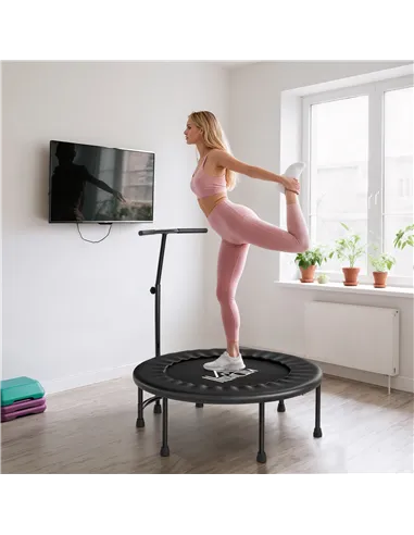 HOMCOM 40" Fitness Trampoline with Adjustable Handle, Rebounder Trampoline, Mini Jumper for Indoor Exercise Workout, Black