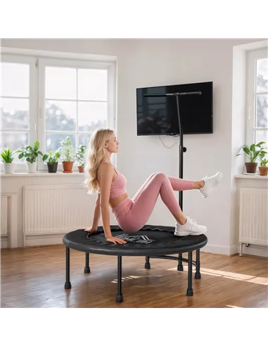 HOMCOM 40" Fitness Trampoline with Adjustable Handle, Rebounder Trampoline, Mini Jumper for Indoor Exercise Workout, Black