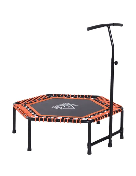HOMCOM Mini Trampoline W/Adjustable Handle Bar - Black/Orange
