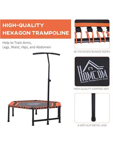 HOMCOM Mini Trampoline W/Adjustable Handle Bar - Black/Orange