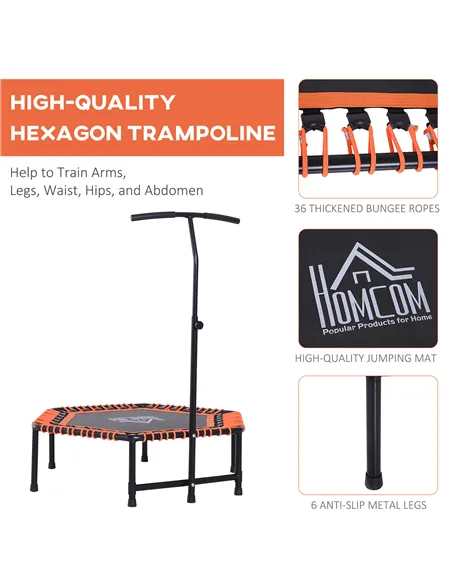 HOMCOM Mini Trampoline W/Adjustable Handle Bar - Black/Orange
