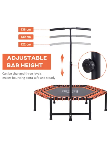 HOMCOM Mini Trampoline W/Adjustable Handle Bar - Black/Orange