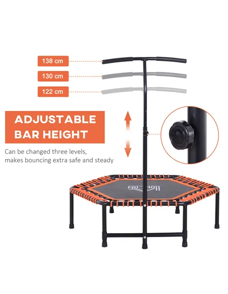 HOMCOM Mini Trampoline W/Adjustable Handle Bar - Black/Orange