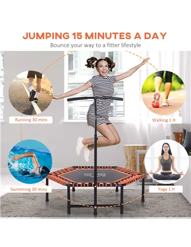 HOMCOM Mini Trampoline W/Adjustable Handle Bar - Black/Orange