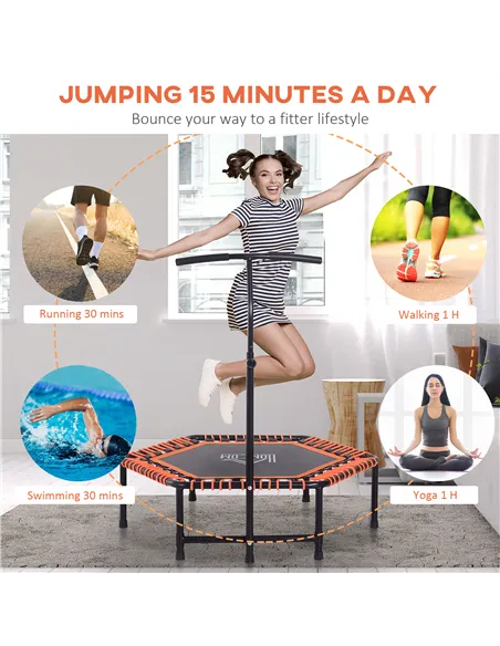 HOMCOM Mini Trampoline W/Adjustable Handle Bar - Black/Orange