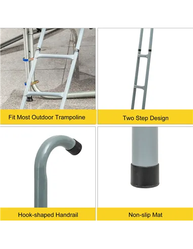 HOMCOM 6-10ft Trampoline Ladder Galvanized w/ Non-slip Mat