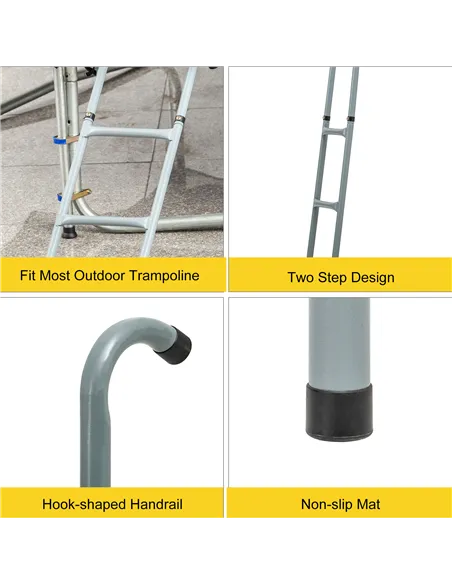 HOMCOM 6-10ft Trampoline Ladder Galvanized w/ Non-slip Mat