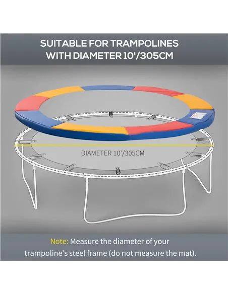 HOMCOM 10FT Trampoline Pad, Φ305cm Trampoline Accessories Surround Safety Pad Foam Padding Pads Replacement Spare, Multi-Colour