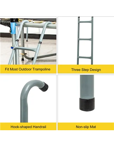 HOMCOM 12/14ft Trampoline Ladder Galvanized w/ Non-slip Mat