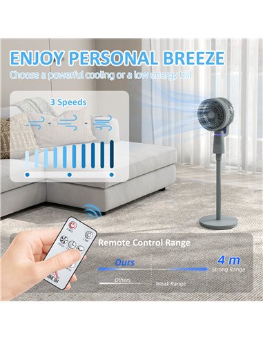 HOMCOM Pedestal Air Circulation Fan with Oscillating, Light Off, Grey