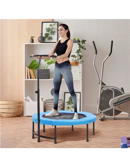 HOMCOM 40" Fitness Trampoline with Adjustable Handle, Rebounder Trampoline, Mini Jumper for Indoor Exercise Workout, Blue