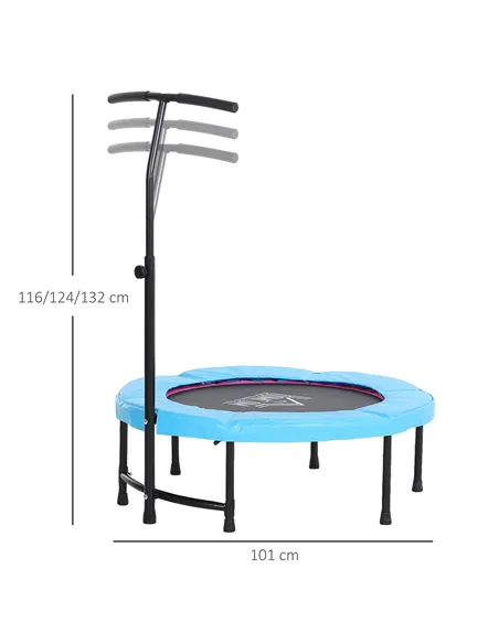 HOMCOM 40" Fitness Trampoline with Adjustable Handle, Rebounder Trampoline, Mini Jumper for Indoor Exercise Workout, Blue