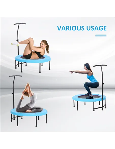 HOMCOM 40" Fitness Trampoline with Adjustable Handle, Rebounder Trampoline, Mini Jumper for Indoor Exercise Workout, Blue