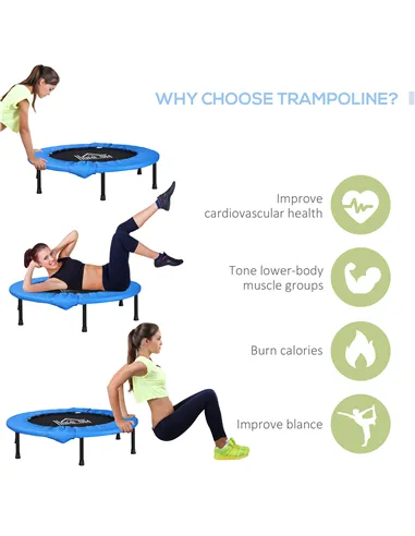 HOMCOM Φ101 Mini Fitness Trampoline Home Gym Yoga Exercise Rebounder Indoor Outdoor Jumper with Safety Pad, Support Up to 100 KG