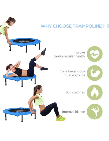 HOMCOM Φ96cm Mini Fitness Trampoline Home Gym Yoga Exercise Rebounder Indoor Outdoor Jumper with Safety Pad, Support Up to 100 K
