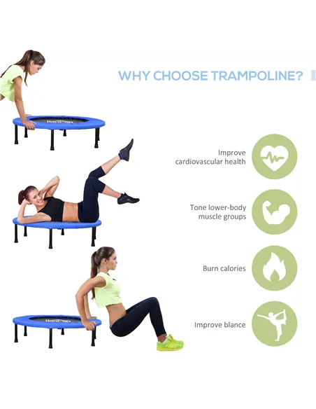 HOMCOM Φ91 Mini Fitness Trampoline Home Gym Yoga Exercise Rebounder Indoor Outdoor Jumper with Safety Pad, Support Up to 100 KG,
