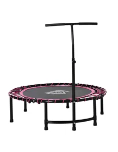 HOMCOM Mini Round Steel Frame Trampoline w/ Adjustable Handle, Pink