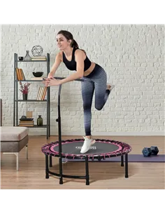 HOMCOM Mini Round Steel Frame Trampoline w/ Adjustable Handle, Pink 2