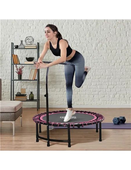 HOMCOM Mini Round Steel Frame Trampoline w/ Adjustable Handle, Pink