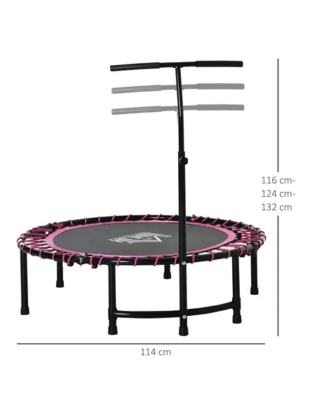 HOMCOM Mini Round Steel Frame Trampoline w/ Adjustable Handle, Pink