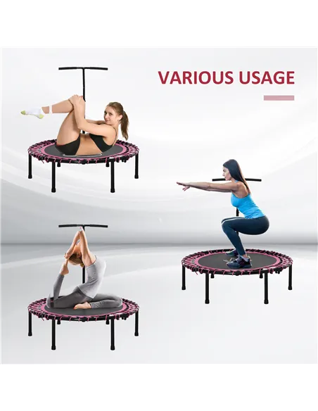 HOMCOM Mini Round Steel Frame Trampoline w/ Adjustable Handle, Pink