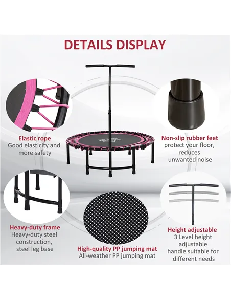 HOMCOM Mini Round Steel Frame Trampoline w/ Adjustable Handle, Pink