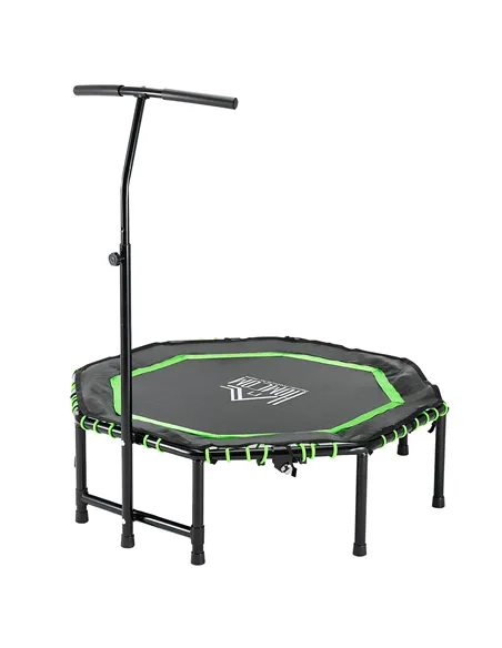 HOMCOM 48" Octagonal Mini Fitness Rebounder Trampoline Indoor Outdoor Foldable Mini Jumper with Adjustable Handle, Green