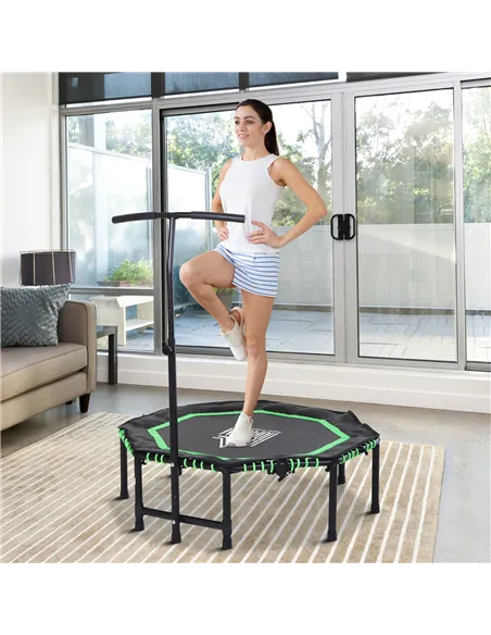 HOMCOM 48" Octagonal Mini Fitness Rebounder Trampoline Indoor Outdoor Foldable Mini Jumper with Adjustable Handle, Green