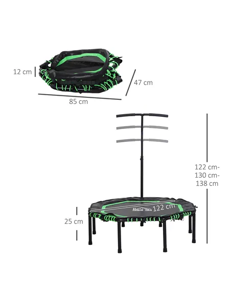 HOMCOM 48" Octagonal Mini Fitness Rebounder Trampoline Indoor Outdoor Foldable Mini Jumper with Adjustable Handle, Green