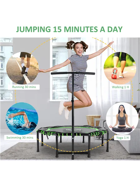 HOMCOM 48" Octagonal Mini Fitness Rebounder Trampoline Indoor Outdoor Foldable Mini Jumper with Adjustable Handle, Green