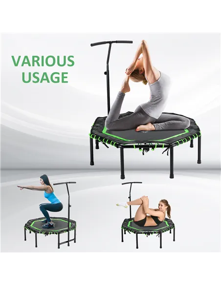 HOMCOM 48" Octagonal Mini Fitness Rebounder Trampoline Indoor Outdoor Foldable Mini Jumper with Adjustable Handle, Green