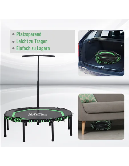 HOMCOM 48" Octagonal Mini Fitness Rebounder Trampoline Indoor Outdoor Foldable Mini Jumper with Adjustable Handle, Green