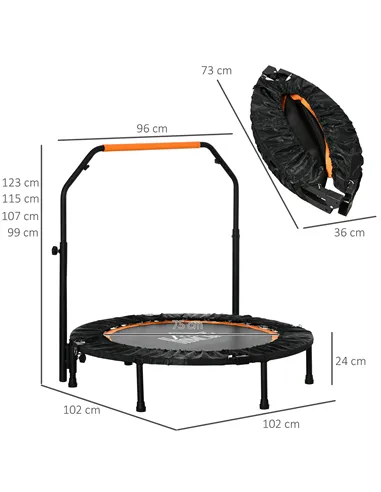 HOMCOM 40" Foldable Mini Fitness Trampoline, with Adjustable Foam Handle, Orange