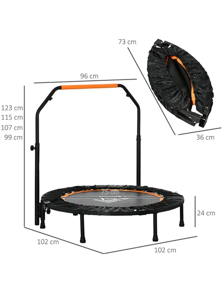 HOMCOM 40" Foldable Mini Fitness Trampoline, with Adjustable Foam Handle, Orange