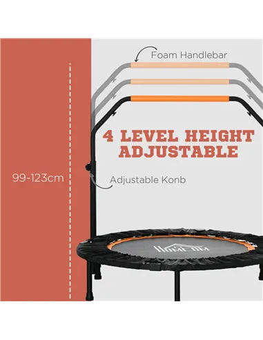 HOMCOM 40" Foldable Mini Fitness Trampoline, with Adjustable Foam Handle, Orange