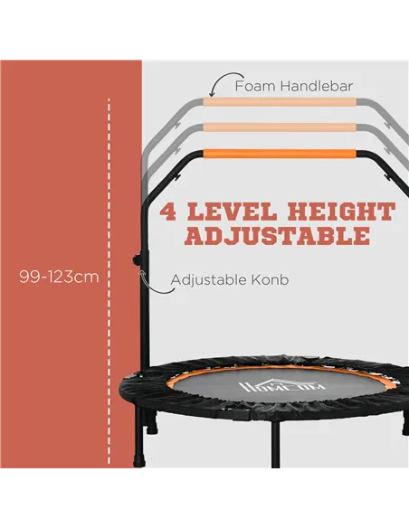 HOMCOM 40" Foldable Mini Fitness Trampoline, with Adjustable Foam Handle, Orange