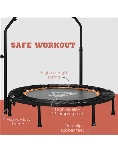 HOMCOM 40" Foldable Mini Fitness Trampoline, with Adjustable Foam Handle, Orange