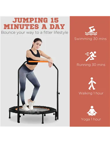 HOMCOM 40" Foldable Mini Fitness Trampoline, with Adjustable Foam Handle, Orange