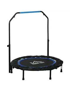 HOMCOM 40" Foldable Mini Fitness Trampoline, with Adjustable Foam Handle, Blue