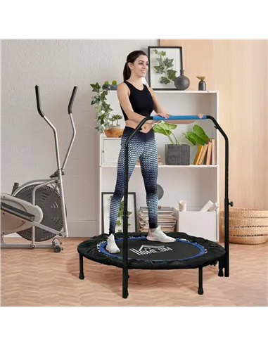 HOMCOM 40" Foldable Mini Fitness Trampoline, with Adjustable Foam Handle, Blue