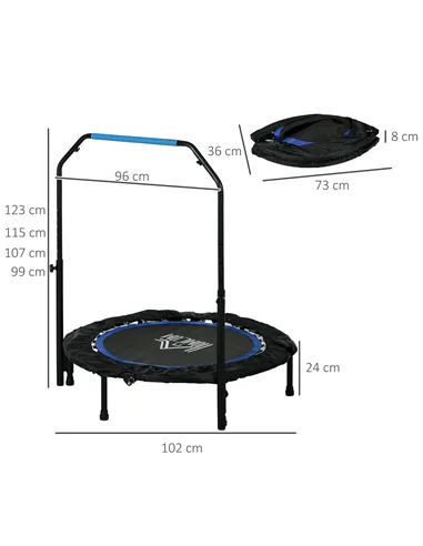 HOMCOM 40" Foldable Mini Fitness Trampoline, with Adjustable Foam Handle, Blue
