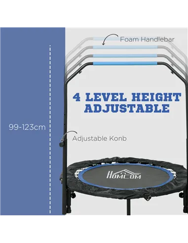 HOMCOM 40" Foldable Mini Fitness Trampoline, with Adjustable Foam Handle, Blue