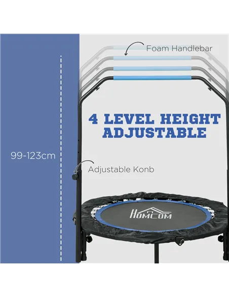 HOMCOM 40" Foldable Mini Fitness Trampoline, with Adjustable Foam Handle, Blue