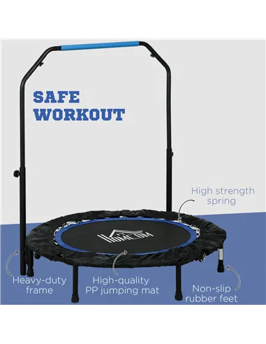 HOMCOM 40" Foldable Mini Fitness Trampoline, with Adjustable Foam Handle, Blue