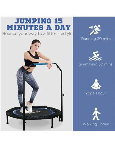 HOMCOM 40" Foldable Mini Fitness Trampoline, with Adjustable Foam Handle, Blue