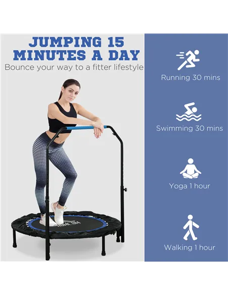 HOMCOM 40" Foldable Mini Fitness Trampoline, with Adjustable Foam Handle, Blue