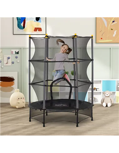 HOMCOM 4.6FT/55" Kids Trampoline with Safety Enclosure, Outdoor Indoor Use, for Ages 3-10 Years, Black