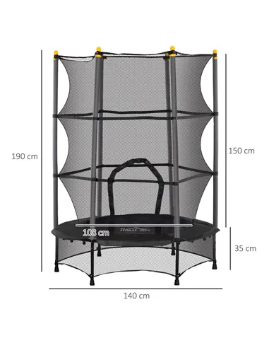 HOMCOM 4.6FT/55" Kids Trampoline with Safety Enclosure, Outdoor Indoor Use, for Ages 3-10 Years, Black